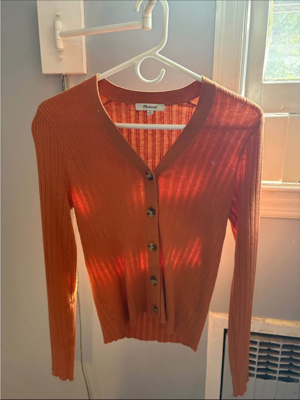 Madewell Ribbed Button-Front Cardigan in Rust - Picture 4 of 7